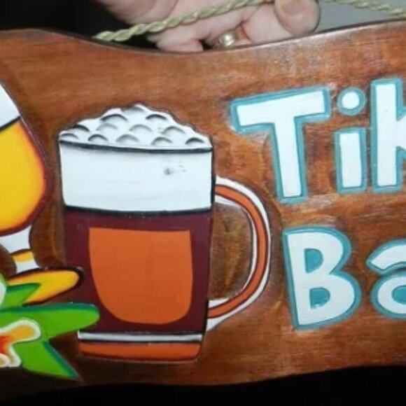 Tiki Bar Brown Wood Sign Painted Carved Tropical Drinks 19"🆕📦🏃🏻💨🚚 - Picture 7 of 13